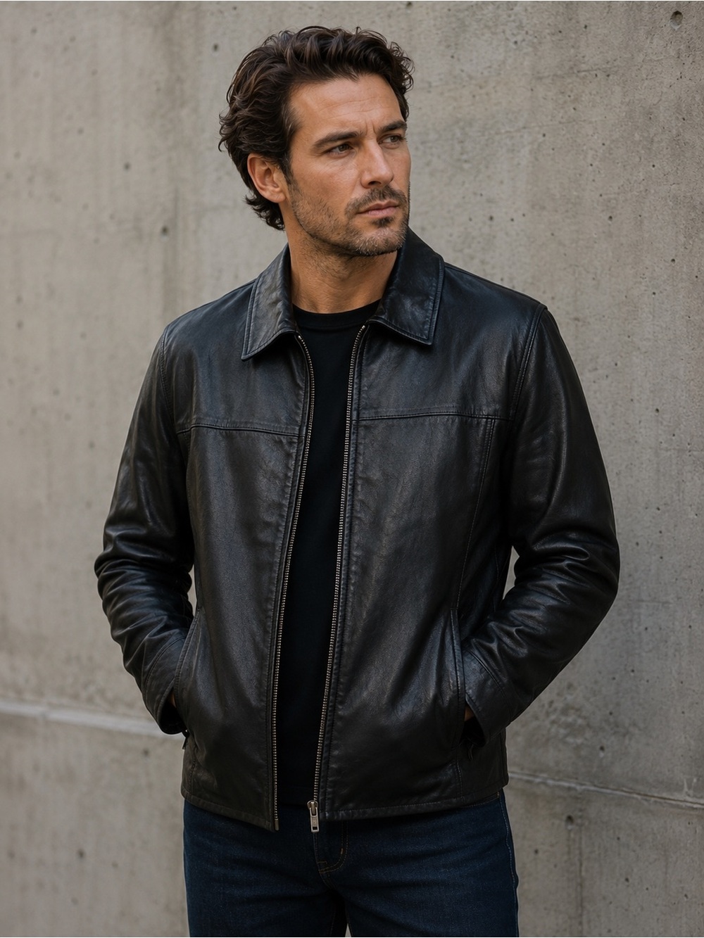 Wilsons Leather Pelle Studio Men’s M Black Genuine Leather Zip Jacket Coat